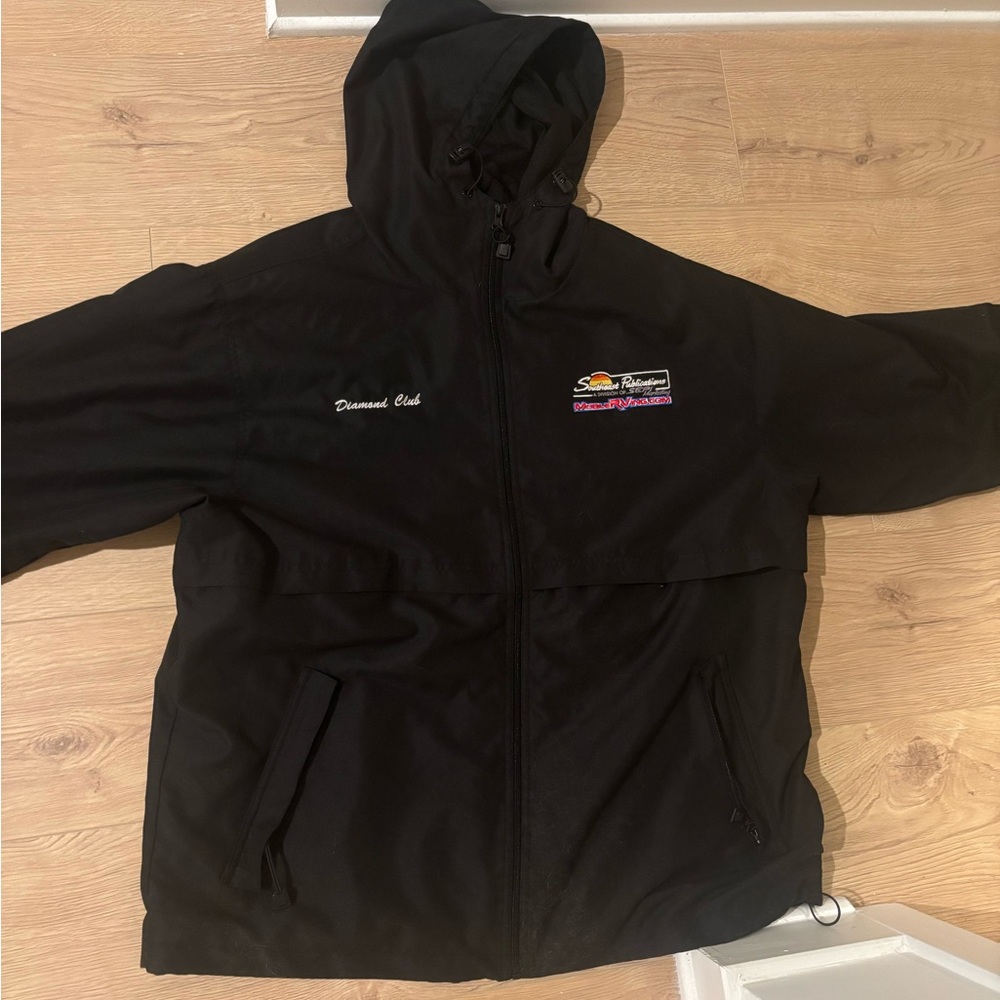 Black Hooded Jacket with Embroidered Logo